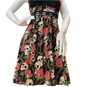 Shrine NWOT Vintage Cocktail Dress Skulls and Roses Print Size M